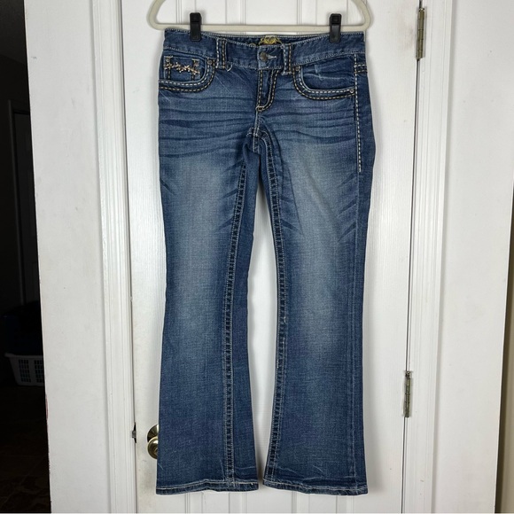 Maurices Y2K Low Rise Thick Stitch Bootcut Flare Flap Pocket Jeans - Picture 2 of 11